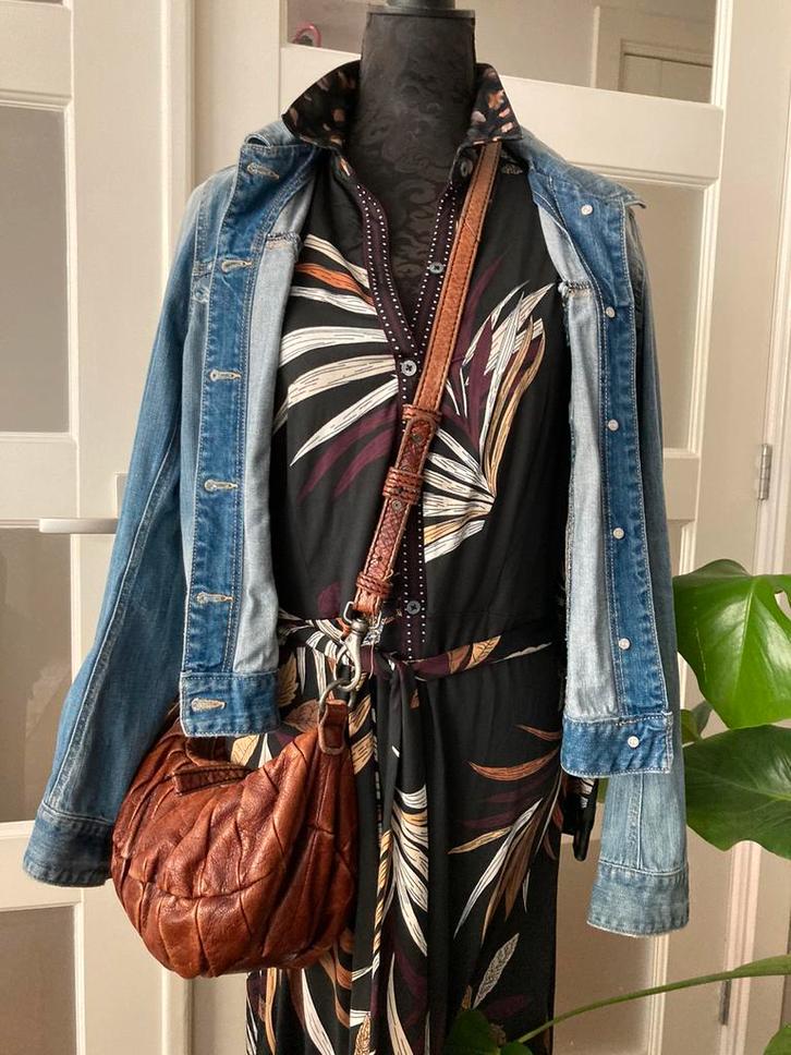 K-DESIGN maxijurk met herfstprint maat L, Kleding | Dames, Jurken, Zo goed als nieuw, Maat 38/40 (M), Zwart, Onder de knie, Ophalen of Verzenden
