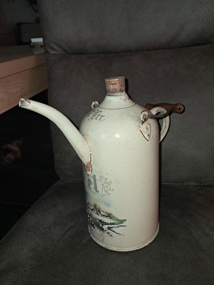 Oude Duitse Geëmailleerde Oliekan - 2 Liter, Antiek en Kunst, Antiek | Emaille, Ophalen of Verzenden