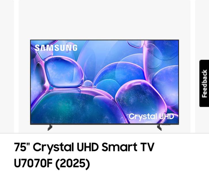 Nieuw in doos! Samsung 75" inch Crystal UHD 4K TV U7070F, Audio, Tv en Foto, Televisies, Nieuw, LED, 100 cm of meer, 4k (UHD)