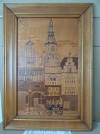 Ingelegd hout schilderij Amsterdam 63x88cm intarsia 1950, Ophalen of Verzenden