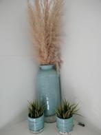 Vaas met 2 bloempotjes - Decoratief Setje, Ophalen, 50 tot 75 cm, Blauw, Aardewerk of Porselein