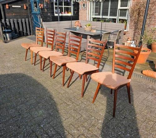 6 vintage retro stoelen jaren zestig., Huis en Inrichting, Stoelen, Gebruikt, Bruin, Ophalen