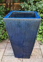 Schitterende grote  blauw geglazuurde bloempot plantenpot., Ophalen, Steen, Minder dan 60 cm, Vierkant