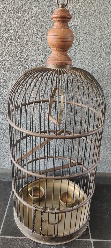 Antieke vogelkooi messing of koper rond, Dieren en Toebehoren, Vogels | Hokken en Kooien, Gebruikt, Vogelkooi, Overige materialen