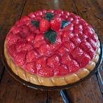 Vintage Barbotine Aardewerk Taartschaal met Deksel, Antiek en Kunst, Ophalen of Verzenden