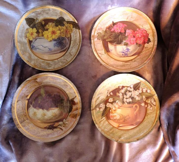 Set brocante sier-borden gebaksbordjes bloemen jaren 50, Antiek en Kunst, Curiosa en Brocante, Ophalen of Verzenden