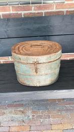 Prachtige brocante groene roestige bak / kist met deksel, Ophalen of Verzenden, Zo goed als nieuw, Rechthoekig