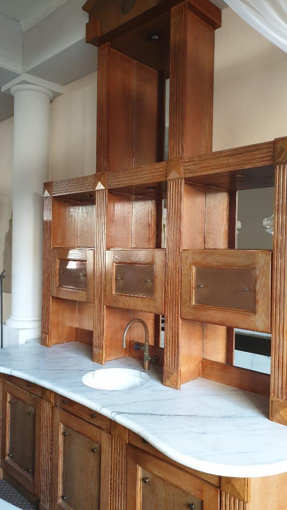 Prachtige hoge kast en onderkast met marmeren blad, Antiek en Kunst, Antiek | Meubels | Kasten, Ophalen