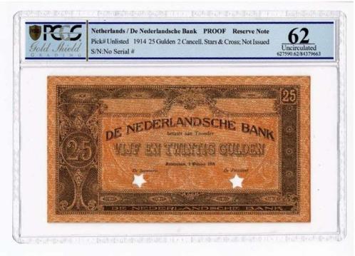 Nederland 25 Gulden 1914 Proefdruk/Specimen PCGS Gold slabs, Postzegels en Munten, Bankbiljetten | Nederland, Los biljet, 25 gulden