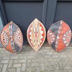 3 authentieke Afrikaanse Masai schilden van runderhuid, Antiek en Kunst, Ophalen of Verzenden