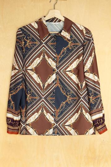 Senso prachtige bruine blouse met kleurrijke print 38 M beschikbaar voor biedingen