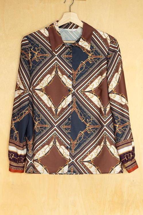 Senso prachtige bruine blouse met kleurrijke print 38 M, Kleding | Dames, Blouses en Tunieken, Zo goed als nieuw, Maat 38/40 (M)