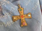 Vintage hanger kruis met 5 steentjes, Overige materialen, Ophalen of Verzenden, Zo goed als nieuw, Goud