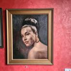 Fraai vintage olieverf portret dame schilderij indonesie?, Antiek en Kunst, Kunst | Schilderijen | Klassiek, Ophalen of Verzenden