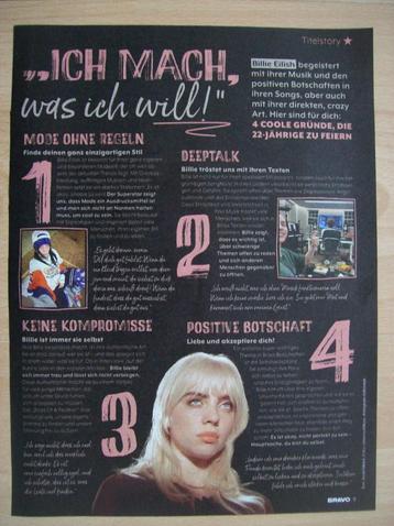 Artikel over Billie Eilish uit Duits tijdschrift Bravo - A4 beschikbaar voor biedingen