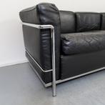 1x Cassina Le Corbusier LC2 3-zits Bank Zwart Leer, Driepersoons, 75 tot 100 cm, Zo goed als nieuw, 200 tot 250 cm