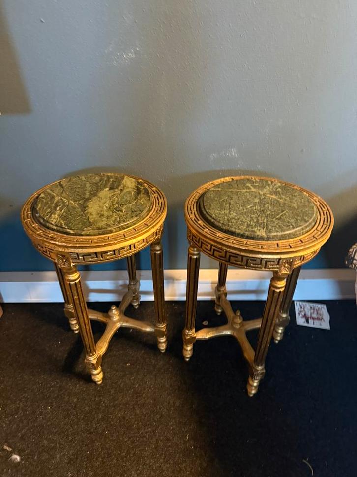 Paar bijzettafels Franse Empire stijl verguld marmer, Antiek en Kunst, Antiek | Meubels | Tafels, Ophalen
