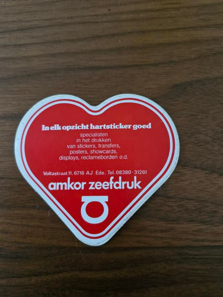 6032 Vintage Amkor Zeefdruk Hartsticker, Verzamelen, Ophalen of Verzenden