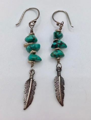 Vintage Native American oorbellen zilver Turquoise stenen beschikbaar voor biedingen