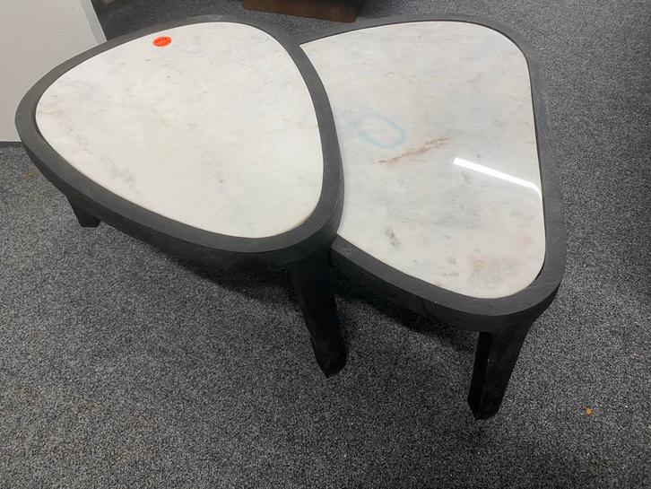 Salontafel Set Zwart Mangohout & Marmer, Huis en Inrichting, Tafels | Salontafels, Zo goed als nieuw, Minder dan 50 cm, 50 tot 100 cm