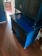 blauwe buffetkast vitrinekast, Huis en Inrichting, Kasten | Buffetkasten, Ophalen, Gebruikt, 100 tot 150 cm, 200 cm of meer