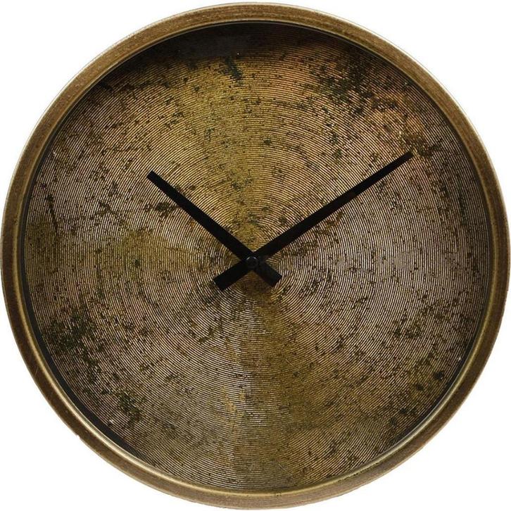 Wandklok rond 30 cm metaal kleur mosterd, Huis en Inrichting, Woonaccessoires | Klokken, Nieuw, Wandklok, Analoog, Ophalen of Verzenden