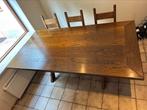 Eettafel donker eikenhout (met bank en kerkstoelen), Huis en Inrichting, Ophalen, Eikenhout, Zo goed als nieuw, Vijf personen of meer