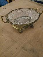 Antieke glazen schaal met bronzen voet, Antiek en Kunst, Ophalen of Verzenden