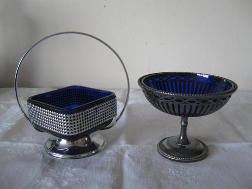 Twee schaaltjes suikerpotjes blauw zilverkleurig vintage, Antiek en Kunst, Curiosa en Brocante, Ophalen of Verzenden