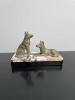 Antieke bronzen beeld honden op marmer, Antiek en Kunst, Antiek | Koper en Brons, Ophalen of Verzenden