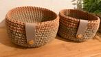 2 Jute Mandjes Oudroze Katoen & Leer, Overige materialen, Mand, Rond, Nieuw