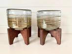 Riverdale Waxinelicht Set goud glas met houten onderstel, Huis en Inrichting, Woonaccessoires | Kandelaars en Kaarsen, Gebruikt