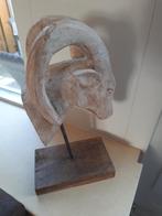 beeld hout kop rams /gems op houten sokkel met metalen staaf, Antiek en Kunst, Ophalen