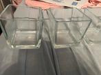 8 Stuks Glazen Vierkante Vaasjes / Windlichten, Gebruikt, Wit, Ophalen of Verzenden, Glas