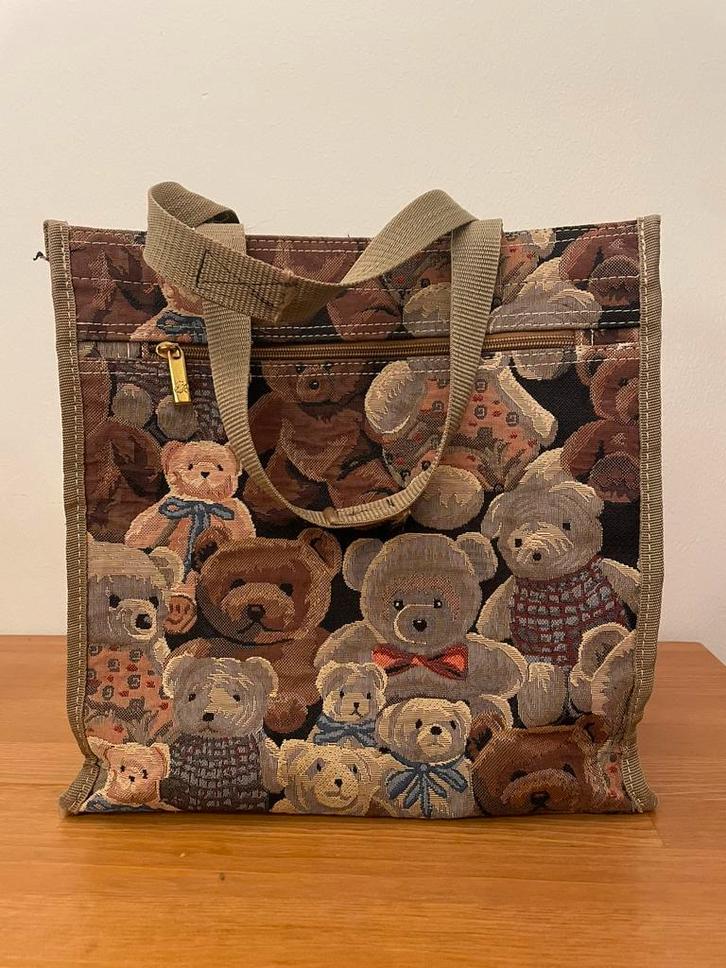 Tas met beren-print, Sieraden, Tassen en Uiterlijk, Tassen | Damestassen, Gebruikt, Overige typen, Bruin, Ophalen of Verzenden