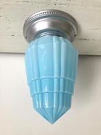 jaren 30 art deco skyscraper plafondlamp blauw, Ophalen of Verzenden, Gebruikt, Glas, Art deco