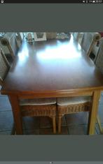 Grenen 8 persoons tafel met 6 rieten stoelen zonder kussens, Huis en Inrichting, Tafels | Eettafels, Gebruikt, 100 tot 150 cm