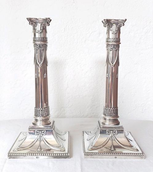Antiek massief zilveren kolom kandelaars set 1911 Nederland, Antiek en Kunst, Antiek | Goud en Zilver, Zilver, Ophalen of Verzenden