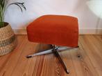Jaren 70 oranje voetenbankje / kruk, rib stof, draaiend., Ophalen, Minder dan 50 cm, Gebruikt, Mid century