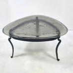 Salontafel smeedijzer glas mid century brutalist 70s, Huis en Inrichting, Tafels | Salontafels, Ophalen, Teakhout, 50 tot 100 cm