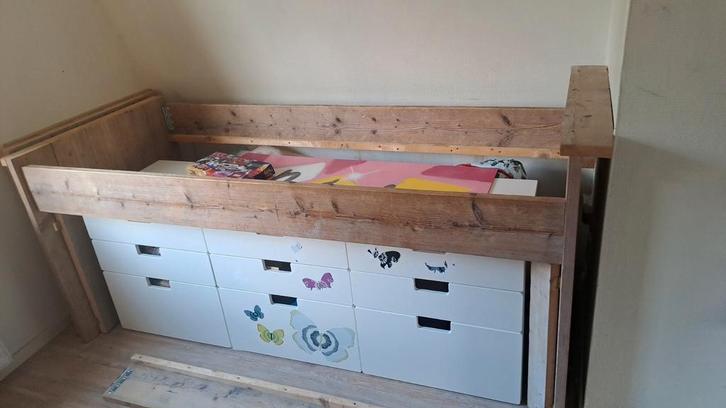Bed steigerhout 2m x 80cm, Kinderen en Baby's, Kinderkamer | Stapelbedden en Hoogslapers, Gebruikt, Halfhoogslaper, Ophalen