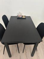 Zwarte eettafel 120x70cm (incl 3 stoelen), 50 tot 75 cm, Zo goed als nieuw, Rechthoekig, 50 tot 100 cm