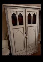 Antieke Witte Wash Hang/Legkast met Raampjes, Antiek en Kunst, Antiek | Meubels | Kasten, Ophalen