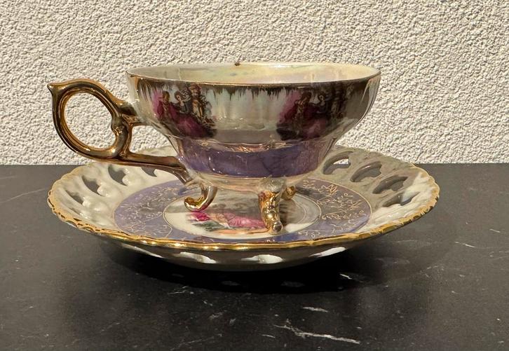 antiek schitterende kop en schotel parelmoer Fragonard, Antiek en Kunst, Antiek | Servies los, Ophalen of Verzenden