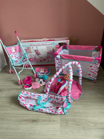 Grote poppenset 15-in-1 speelset poppen bedje speelmat buggy beschikbaar voor biedingen