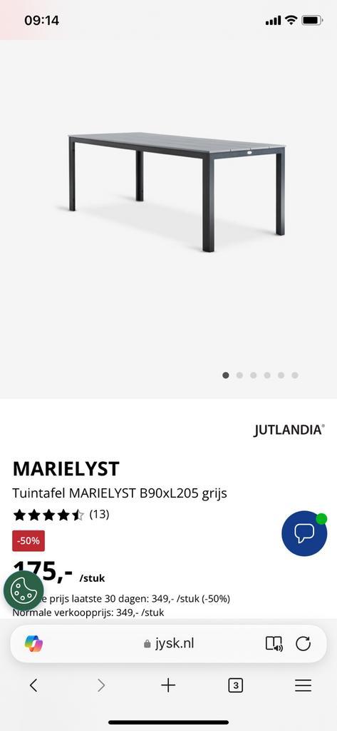 Marielyst tuintafel Jysk 90 x 205, Tuin en Terras, Tuintafels, Zo goed als nieuw, Rechthoekig, Aluminium, Ophalen of Verzenden
