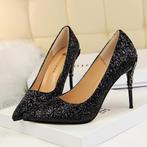 Hoge zwarte dames glitter hakken stiletto pumps glimmende, Verzenden, Nieuw, Zwart, Pumps