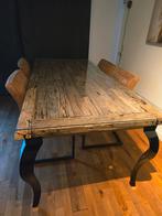 Driftwood Eettafel + 4 Cognac Stoelen, Huis en Inrichting, Tafels | Eettafels, Ophalen