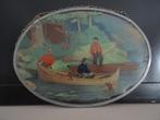 Glas in lood - glazen hanger - met afbeelding vissers met bo, Antiek en Kunst, Ophalen of Verzenden