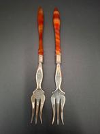 Antiek zilver stel zuurvorken met agaat handvat, Ophalen of Verzenden, Zilver